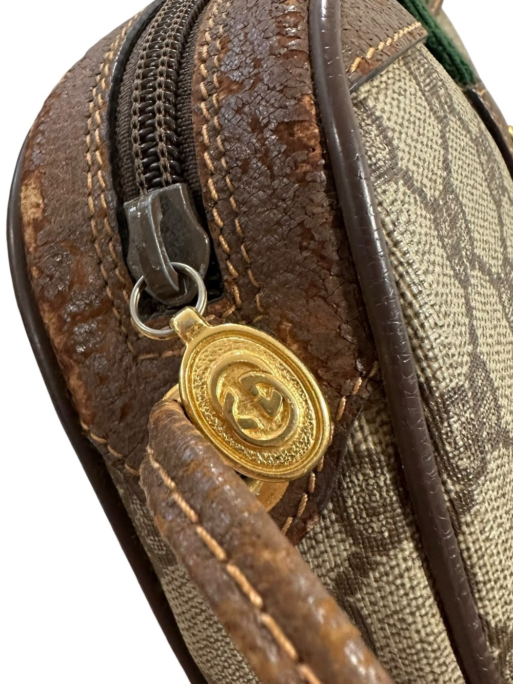 Gucci GG Supreme Web Canvas & Leather Sherry Line Stripe Vintage Crossbody Bag - Picture 9 of 15